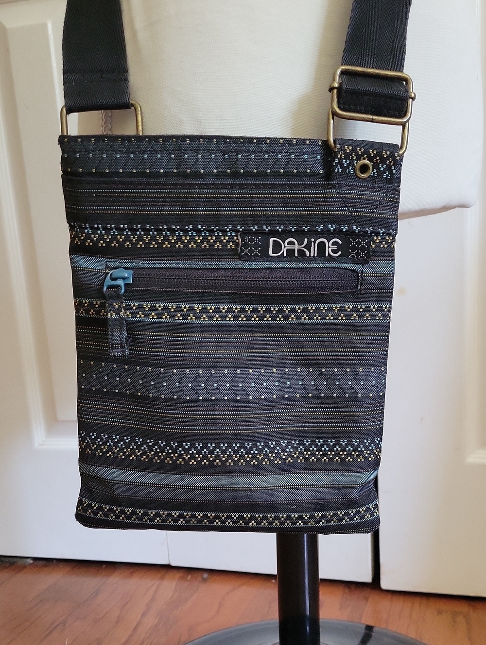 Dakine Black Patterned Crossbody with Blue Accents